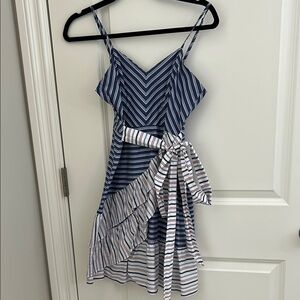 Parker Blue and White Asymmetrical Ruffled Sundress
